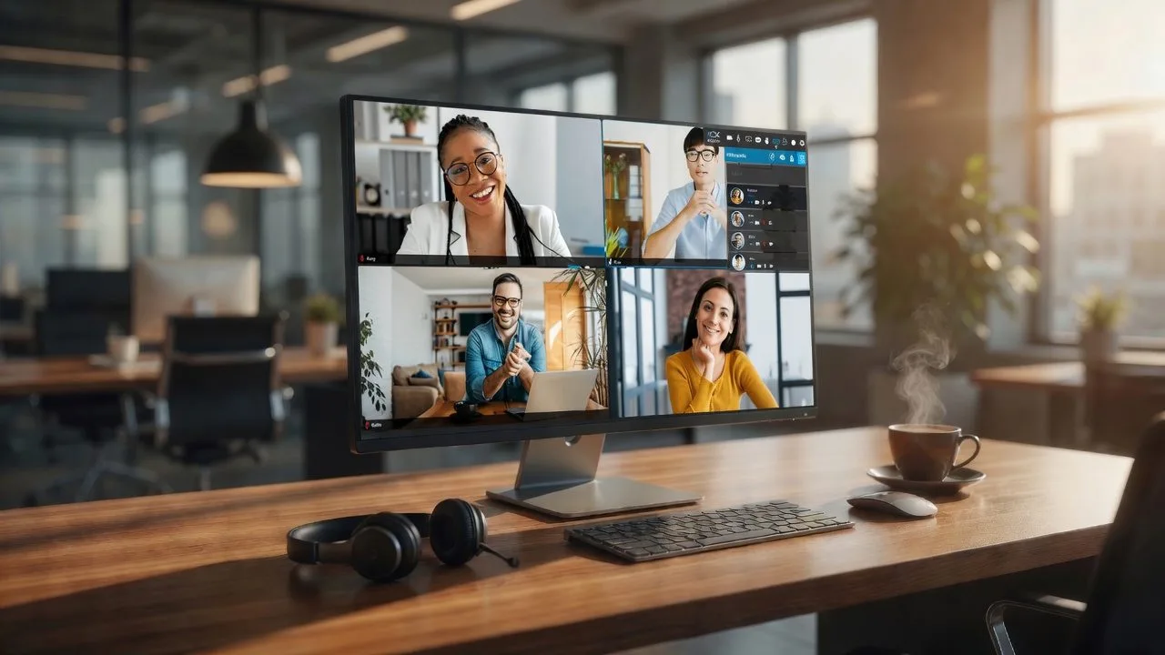 Poste de travail avec visioconférence 3CX à l’écran