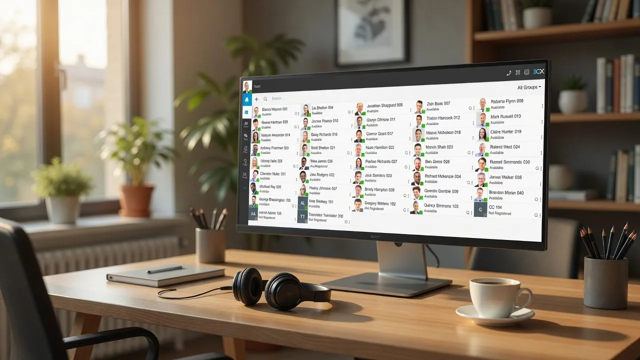Poste de travail avec l’interface client web 3CX à l’écran