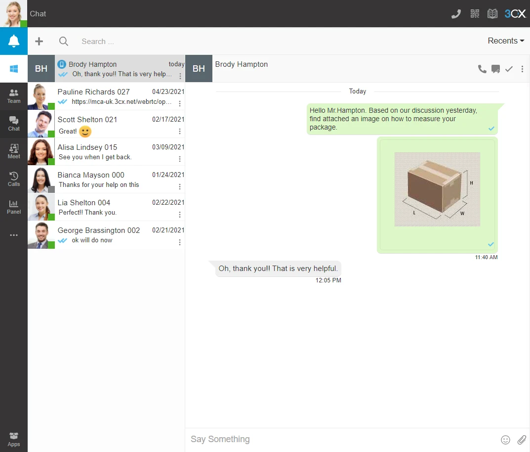 Client web 3CX — chat et messagerie