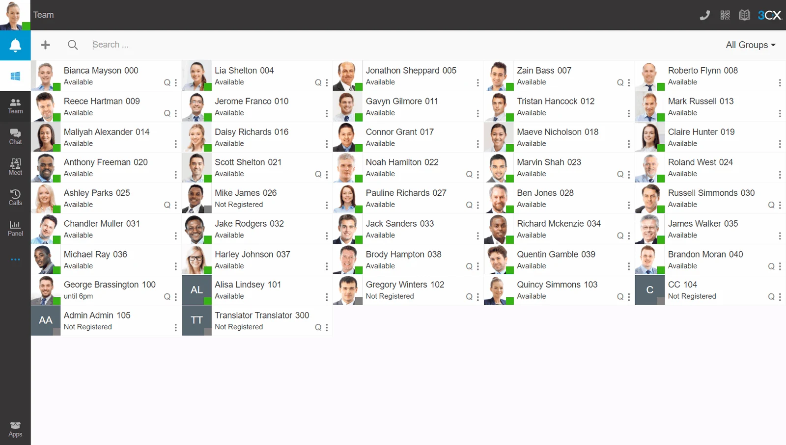 Client web 3CX — vue équipe