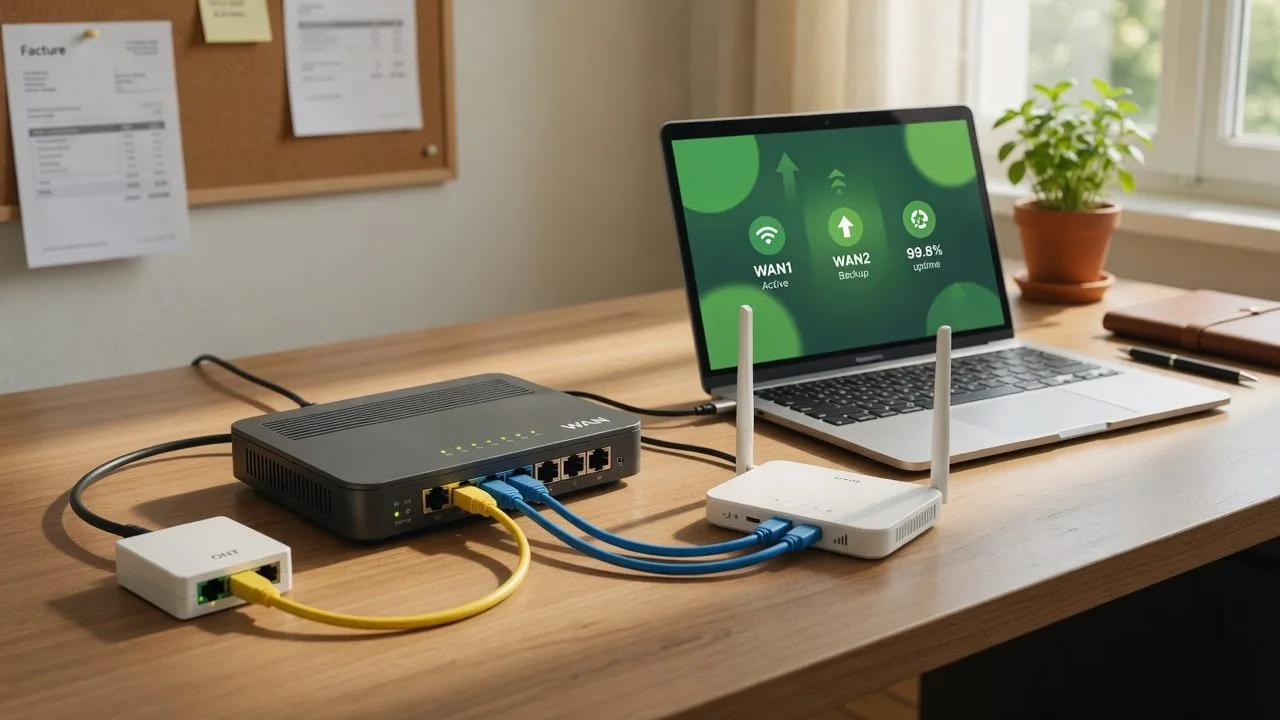 Accès résilient : ONT fibre, routeur multi-WAN et secours 4G/5G