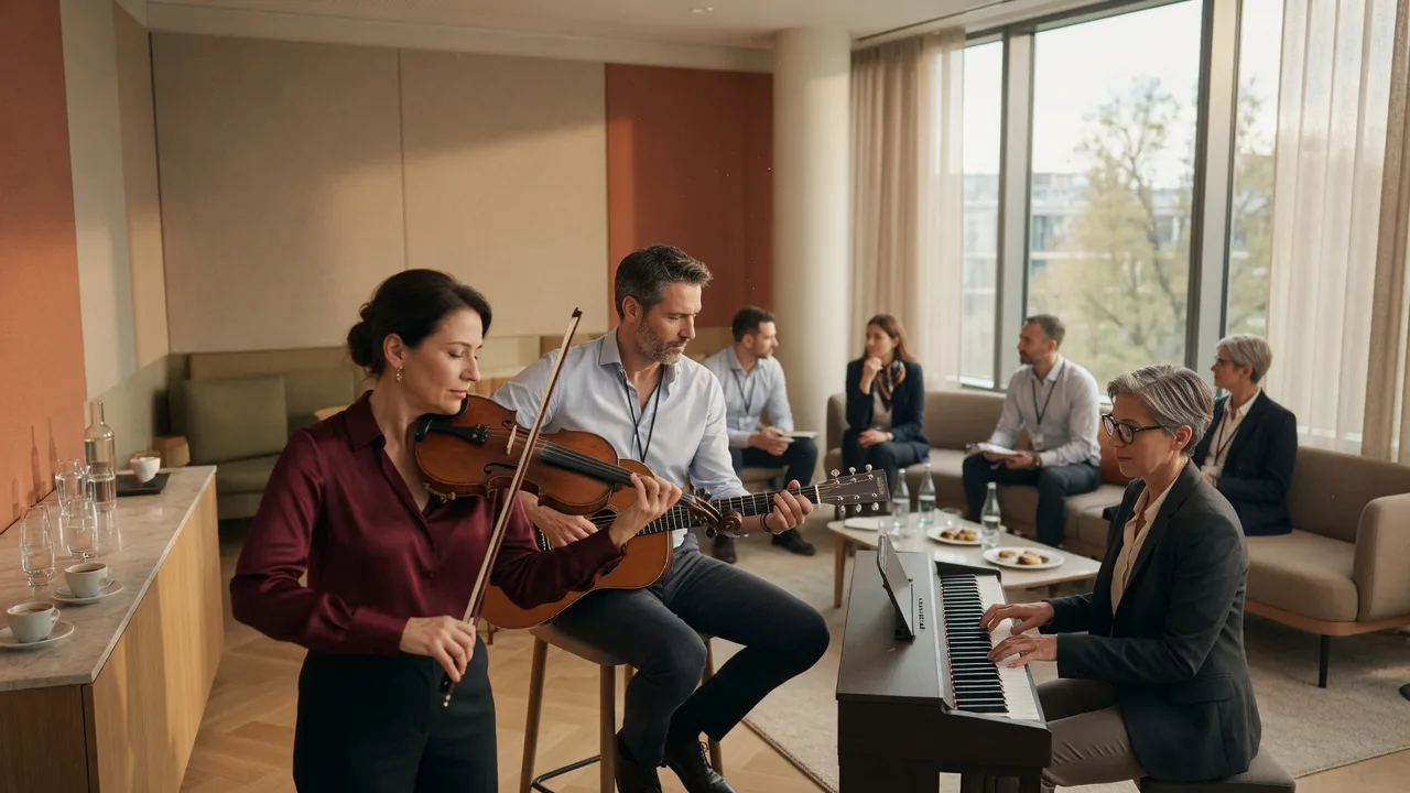 Musiciens professionnels en performance, ambiance chaleureuse
