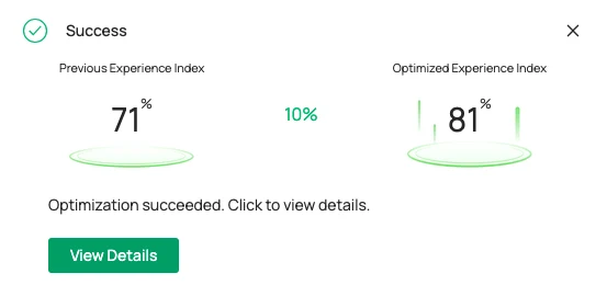 Confirmation d’optimisation Wifi Omada réussie (vue anonymisée)