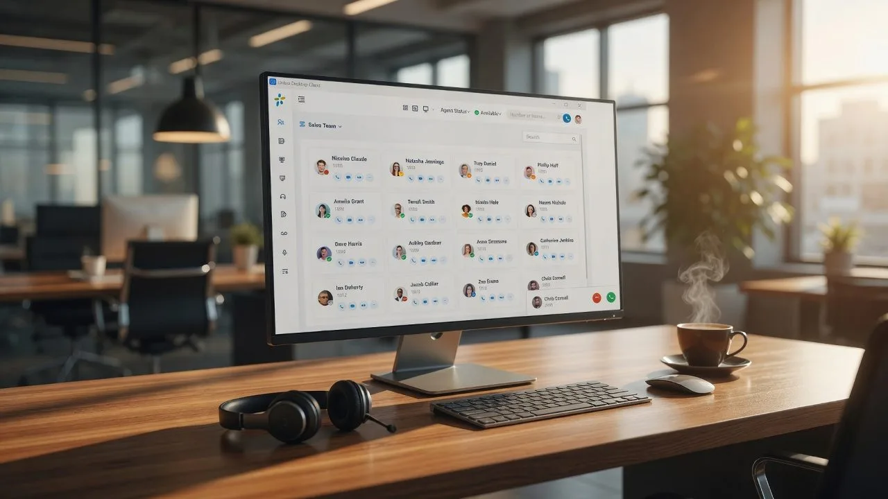 Poste de travail avec le client Linkus Yeastar et pop-up d’appel à l’écran
