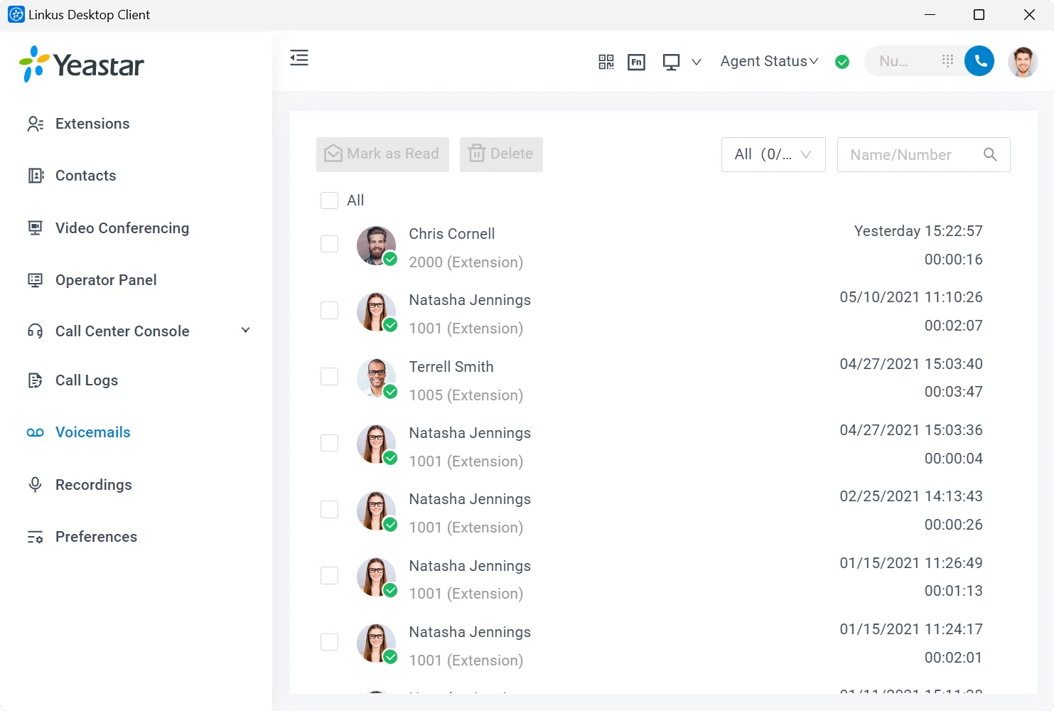 Client desktop Linkus Yeastar — boîte vocale et messagerie